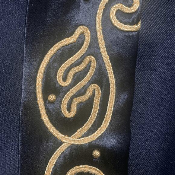 Vintage 90s Cache Black Duster Coat Gold Embroidered Satin Collar Size Medium - Picture 7 of 12